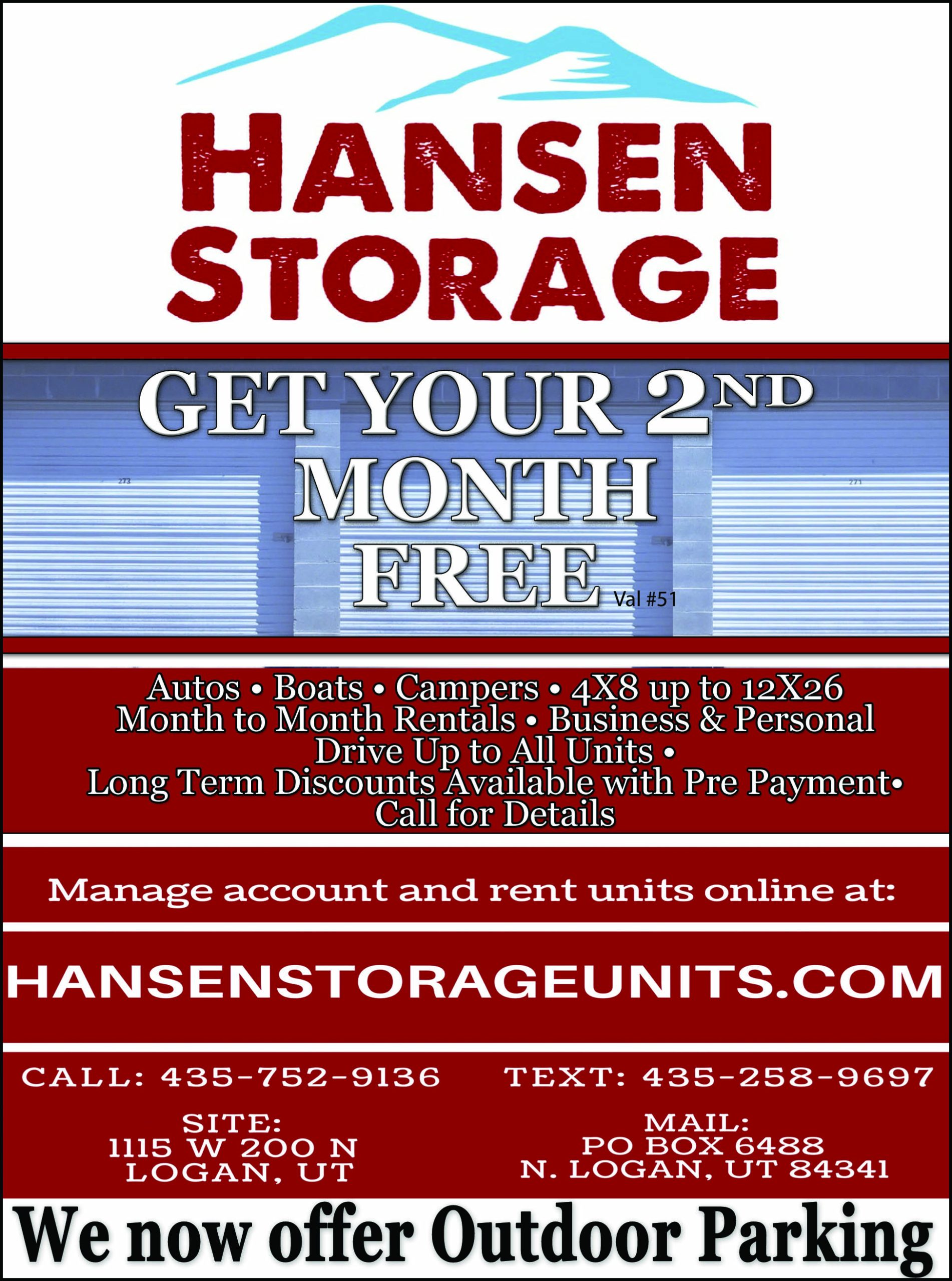 Hansen Storage 2019 Cache Valley Savings Guide